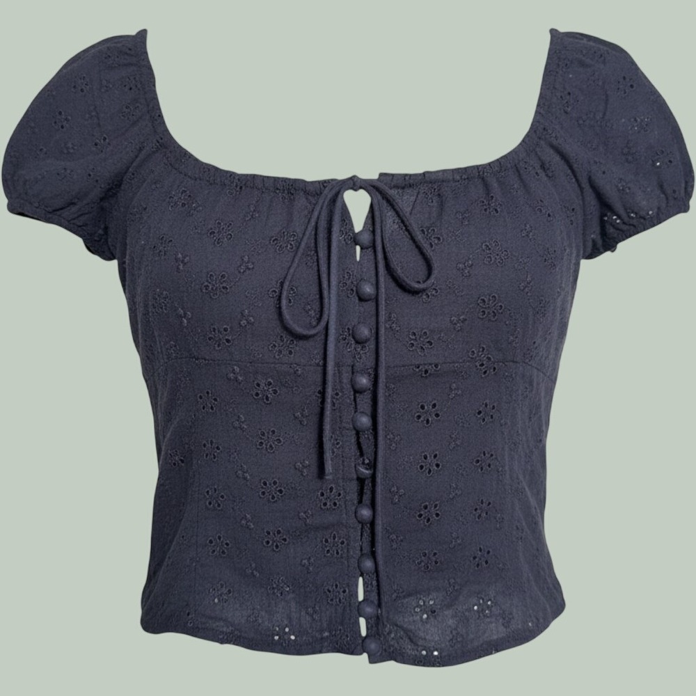 Meshki Milkmaid Top 100% Cotton Med Black Eyelet Corset Witchy Renfair Festival